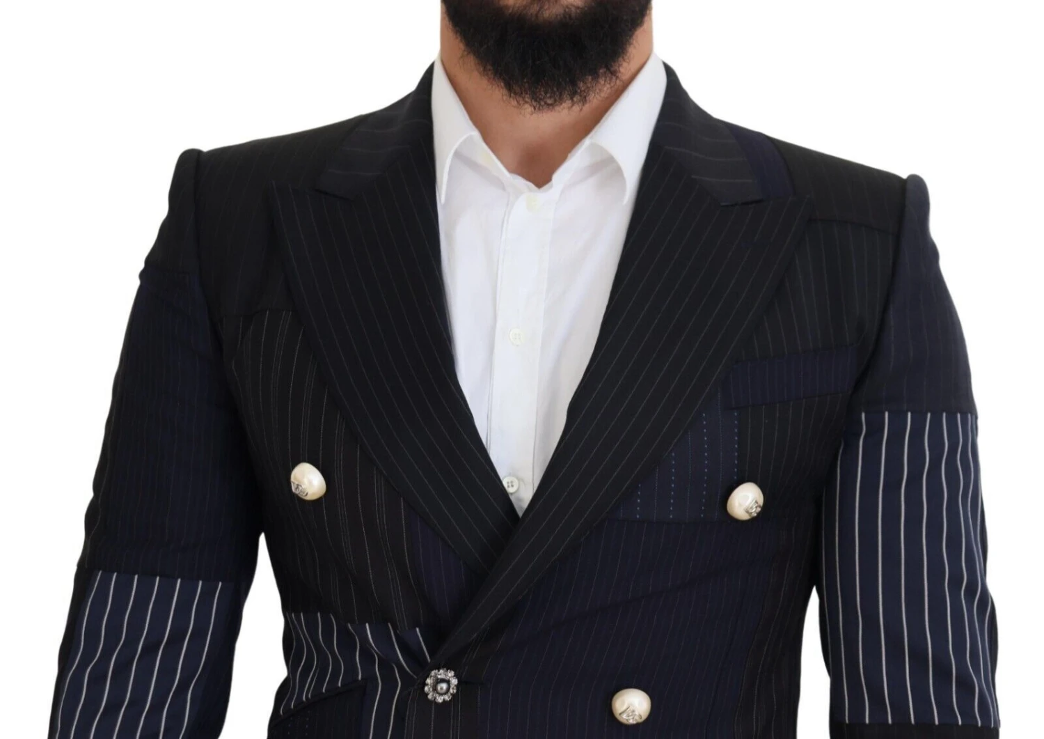 Dolce & Gabbana Blue Wool Patchwork Double Breasted Men's Blazer 6 Dolce & Gabbana Blue Wool Patchwork Double Breasted Men's Blazer - Image 4