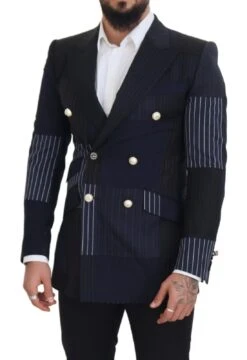 Dolce & Gabbana Blue Wool Patchwork Double Breasted Men's Blazer 12 Dolce & Gabbana Blue Wool Patchwork Double Breasted Men's Blazer -Lux Lair Store 3968087