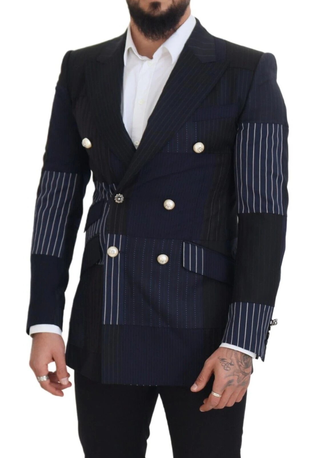 Dolce & Gabbana Blue Wool Patchwork Double Breasted Men's Blazer 7 Dolce & Gabbana Blue Wool Patchwork Double Breasted Men's Blazer - Image 5