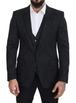 Dolce & Gabbana Black Floral Brocade 2 Piece MARTINI Men's Suit