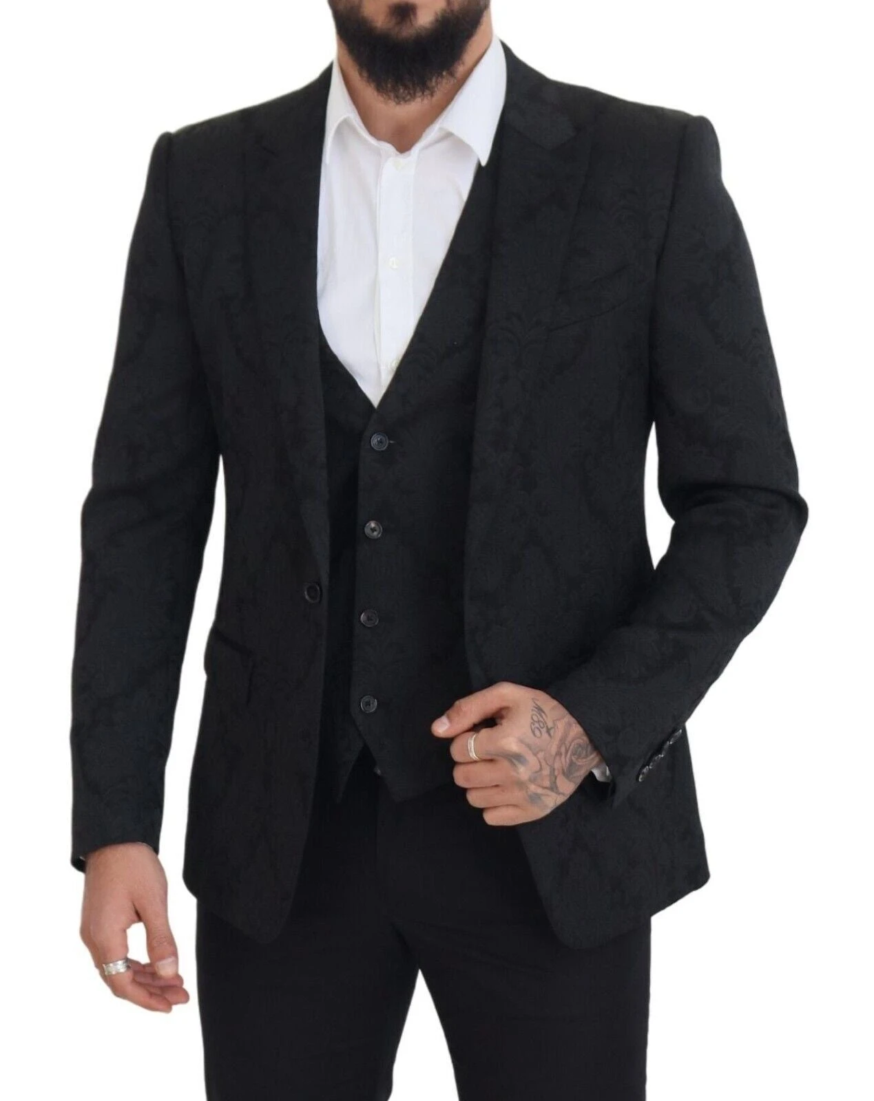 Dolce & Gabbana Black Floral Brocade 2 Piece MARTINI Men's Suit 7 Dolce & Gabbana Black Floral Brocade 2 Piece MARTINI Men's Suit - Image 5