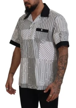 Dolce & Gabbana White Black Patterned Button Down Men's Shirt -Lux Lair Store 3968363