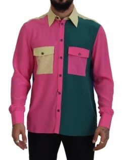Dolce & Gabbana Multicolor Patchwork Silk Button Down Men's Shirt