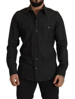 Dolce & Gabbana Dark Green Cotton Slim Fit Casual Men Men's Shirt