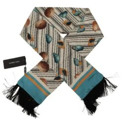 Dolce & Gabbana Multicolor Seashells DG Print Silk Shawl Fringe Men's Scarf -Lux Lair Store 3974824