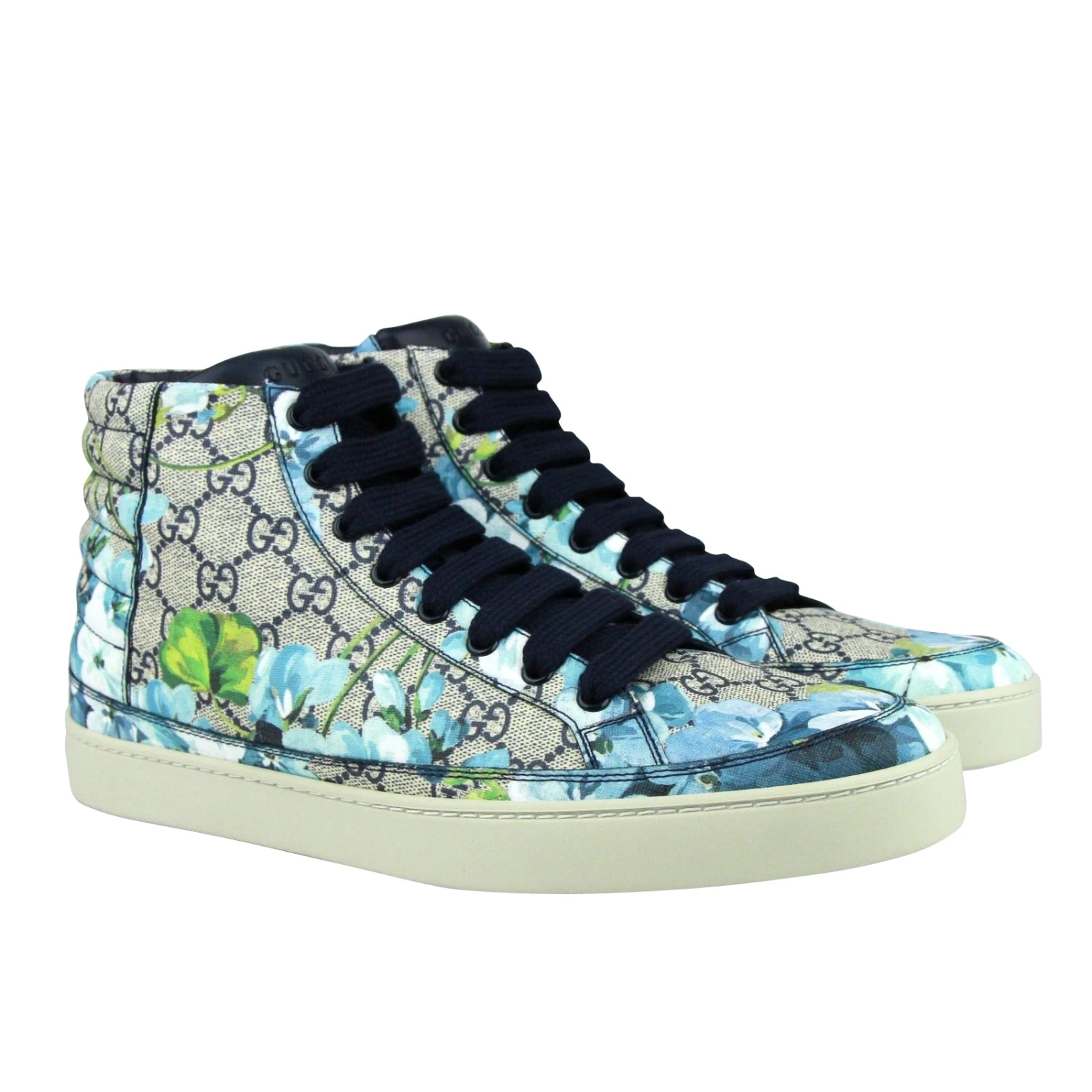 Gucci Men's Bloom Print Supreme GG Blue Canvas Hi Top Sneaker Shoes 6 Gucci Men's Bloom Print Supreme GG Blue Canvas Hi Top Sneaker Shoes - Image 4