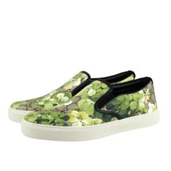 Gucci Men's Bloom Flower Print Supreme GG Green Canvas Slip Sneakers 407362 8961 -Lux Lair Store 407362 8961 10g 2
