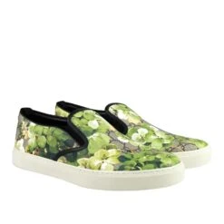 Gucci Men's Bloom Flower Print Supreme GG Green Canvas Slip Sneakers 407362 8961 -Lux Lair Store 407362 8961 10g 4