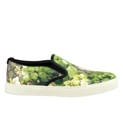 Gucci Men's Bloom Flower Print Supreme GG Green Canvas Slip Sneakers 407362 8961 -Lux Lair Store 407362 8961 9.5g 7