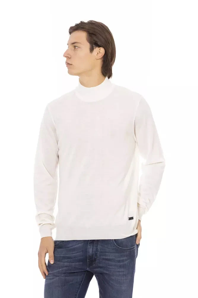 Baldinini Trend White Fabric Men Turtleneck Men's Sweater 3 Baldinini Trend White Fabric Men Turtleneck Men's Sweater