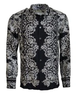 Dolce & Gabbana Blue Silk Floral Baroque Satin Casual Men's Shirt