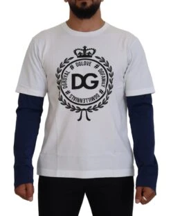 Dolce & Gabbana White Blue DG Crown Pullover Men's Sweater