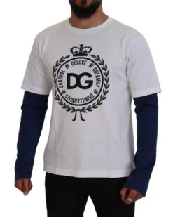 Dolce & Gabbana White Blue DG Crown Pullover Men's Sweater -Lux Lair Store 4120465