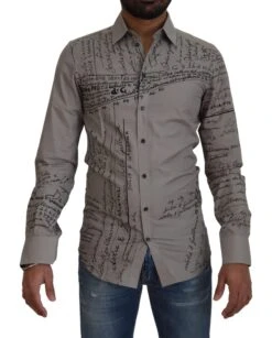 Dolce & Gabbana Gray Printed Cotton Slim Dress GOLD Men's Shirt