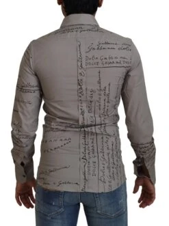 Dolce & Gabbana Gray Printed Cotton Slim Dress GOLD Men's Shirt -Lux Lair Store 4122281