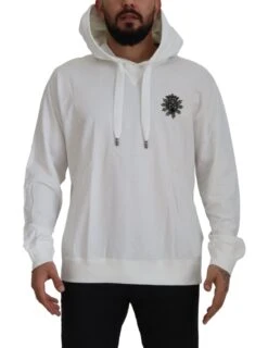 Dolce & Gabbana White Cotton Hooded Sweatshirt Men's Sweater