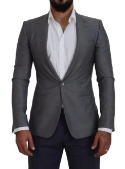 Dolce & Gabbana Gray Wool Silk Slim Fit Jacket Men's Blazer