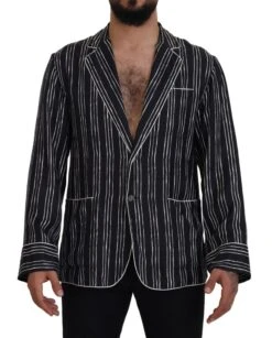 Dolce & Gabbana Blue Striped Silk Pajama Shirt Men's Jacket