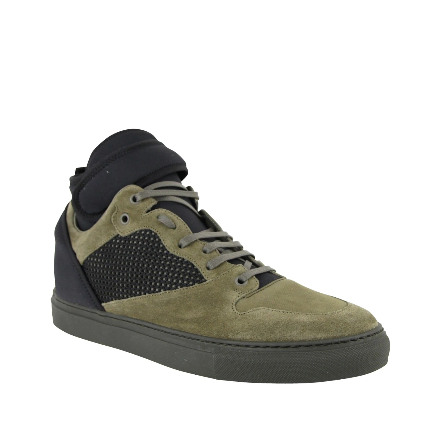 Balenciaga Men's High Top Black / Olive Green Suede Leather Sneakers 3 Balenciaga Men's High Top Black / Olive Green Suede Leather Sneakers