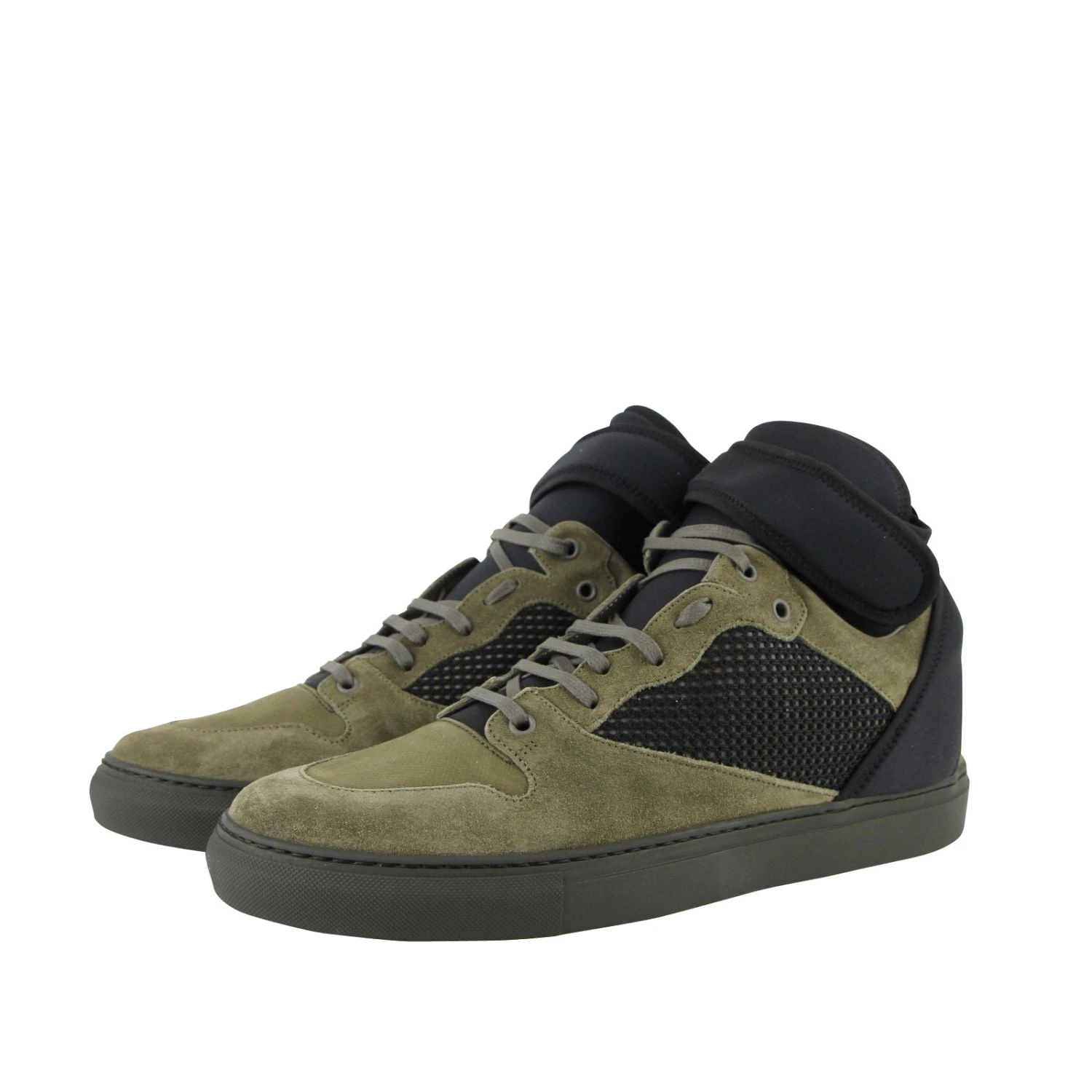 Balenciaga Men's High Top Black / Olive Green Suede Leather Sneakers 4 Balenciaga Men's High Top Black / Olive Green Suede Leather Sneakers - Image 2
