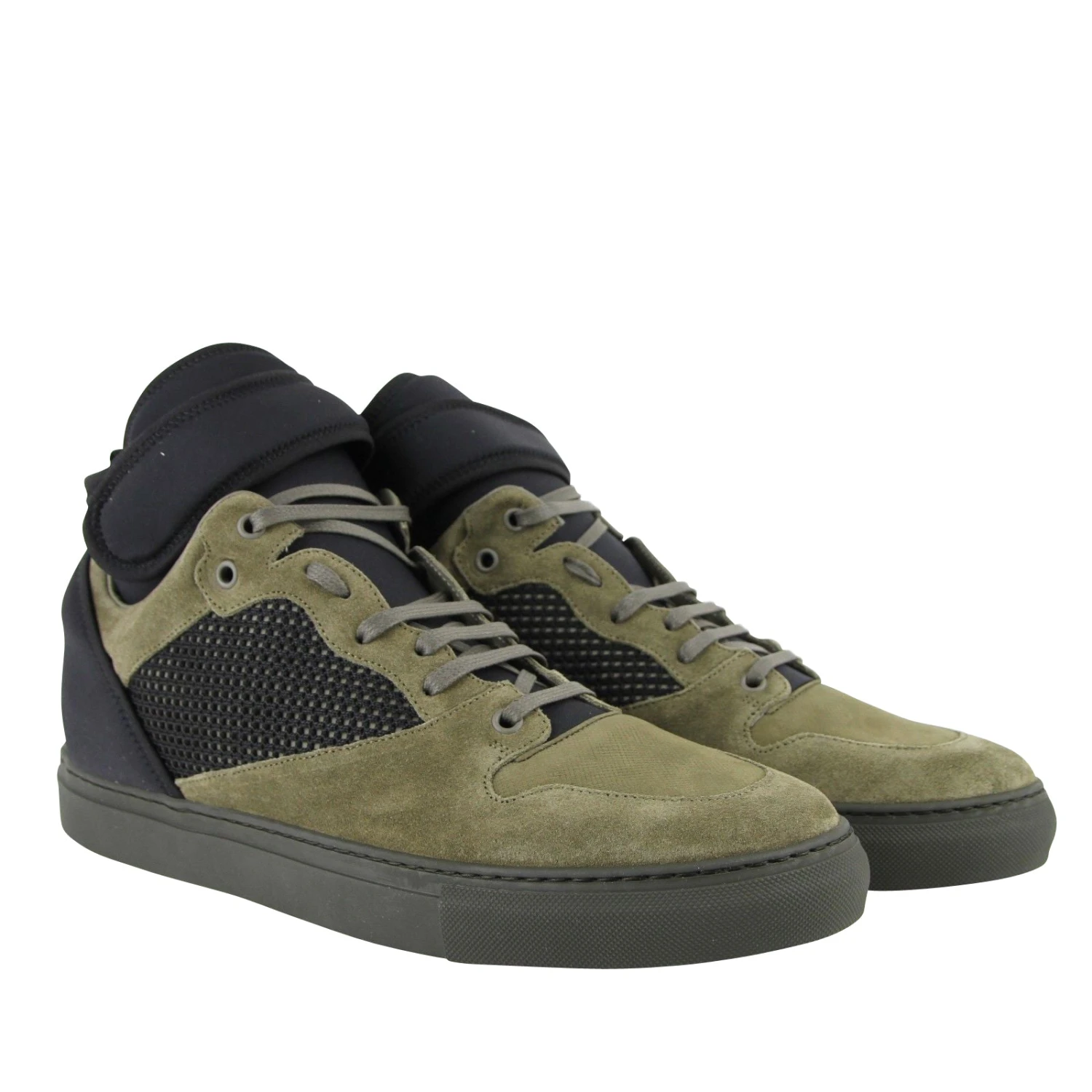 Balenciaga Men's High Top Black / Olive Green Suede Leather Sneakers 6 Balenciaga Men's High Top Black / Olive Green Suede Leather Sneakers - Image 4