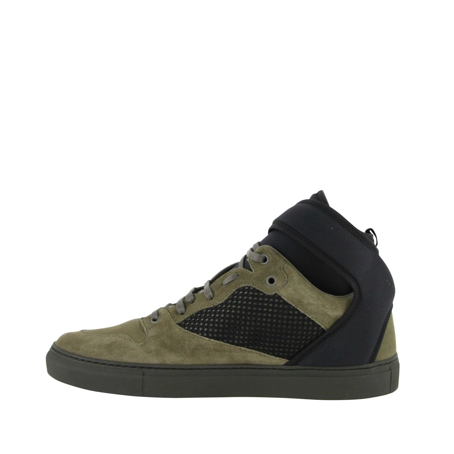 Balenciaga Men's High Top Black / Olive Green Suede Leather Sneakers 9 Balenciaga Men's High Top Black / Olive Green Suede Leather Sneakers - Image 7