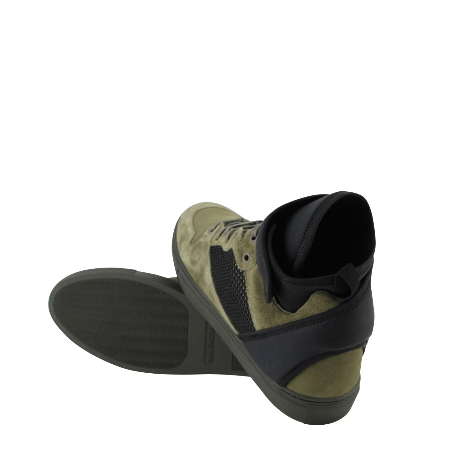 Balenciaga Men's High Top Black / Olive Green Suede Leather Sneakers 11 Balenciaga Men's High Top Black / Olive Green Suede Leather Sneakers - Image 9