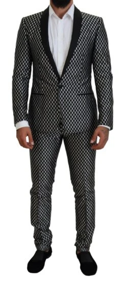 Dolce & Gabbana Black White Silk MARTINI Slim Fit Men's Suit