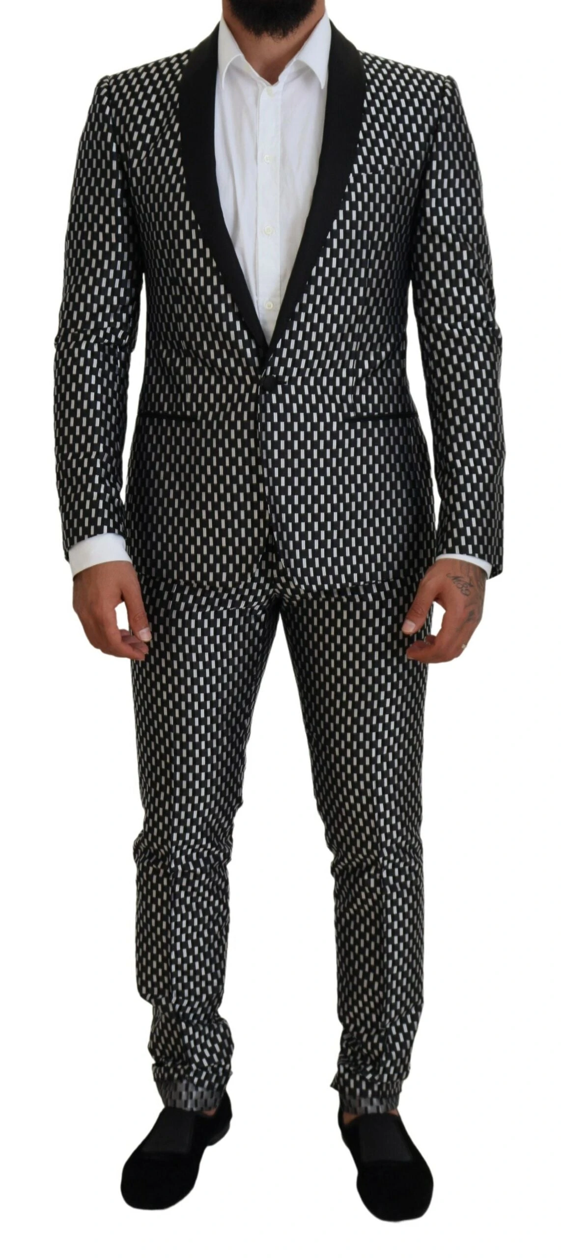 Dolce & Gabbana Black White Silk MARTINI Slim Fit Men's Suit 3 Dolce & Gabbana Black White Silk MARTINI Slim Fit Men's Suit