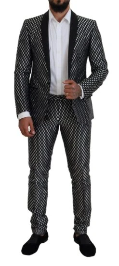 Dolce & Gabbana Black White Silk MARTINI Slim Fit Men's Suit 12 Dolce & Gabbana Black White Silk MARTINI Slim Fit Men's Suit -Lux Lair Store 4124842