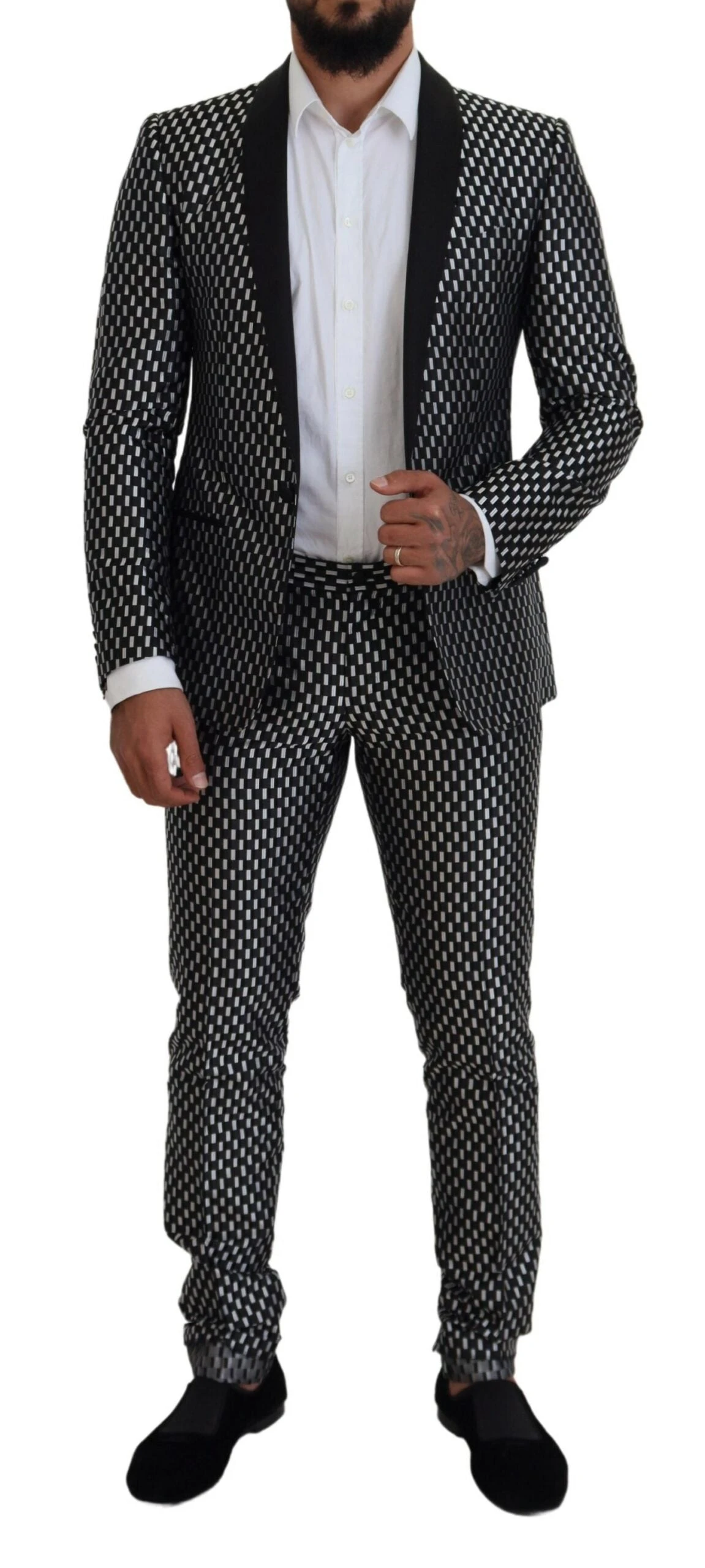 Dolce & Gabbana Black White Silk MARTINI Slim Fit Men's Suit 7 Dolce & Gabbana Black White Silk MARTINI Slim Fit Men's Suit - Image 5