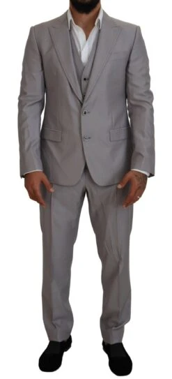 Dolce & Gabbana Silver Wool Silk 3 Piece Slim Fit Men's Suit