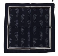 Dolce & Gabbana Blue Seahorse DG Printed Square Handkerchief Men's Scarf