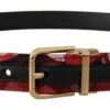 Dolce & Gabbana Red Jacquard Rose Leather Gold Metal Buckle Men's Belt -Lux Lair Store 4127767