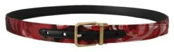Dolce & Gabbana Red Jacquard Rose Leather Gold Metal Buckle Men's Belt