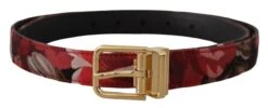 Dolce & Gabbana Red Jacquard Rose Leather Gold Metal Buckle Men's Belt 7 Dolce & Gabbana Red Jacquard Rose Leather Gold Metal Buckle Men's Belt -Lux Lair Store 4127768