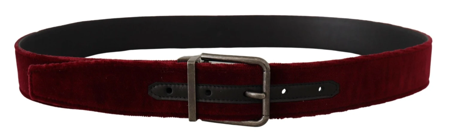 Dolce & Gabbana Maroon Velvet Leather Wide Vintage Metal Buckle Men's Belt 4 Dolce & Gabbana Maroon Velvet Leather Wide Vintage Metal Buckle Men's Belt - Image 2