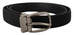 Dolce & Gabbana Black Grosgrain Leather Silver Logo Buckle Men's Belt