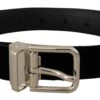 Dolce & Gabbana Black Velvet Silver Tone Metal Logo Buckle Men's Belt