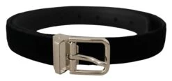Dolce & Gabbana Black Velvet Silver Tone Metal Logo Buckle Men's Belt