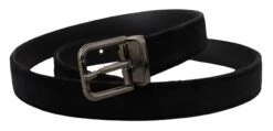 Dolce & Gabbana Black Velvet Silver Tone Logo Metal Buckle Men's Belt 6 Dolce & Gabbana Black Velvet Silver Tone Logo Metal Buckle Men's Belt -Lux Lair Store 4127856