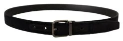 Dolce & Gabbana Black Velvet Silver Tone Logo Metal Buckle Men's Belt 7 Dolce & Gabbana Black Velvet Silver Tone Logo Metal Buckle Men's Belt -Lux Lair Store 4127857