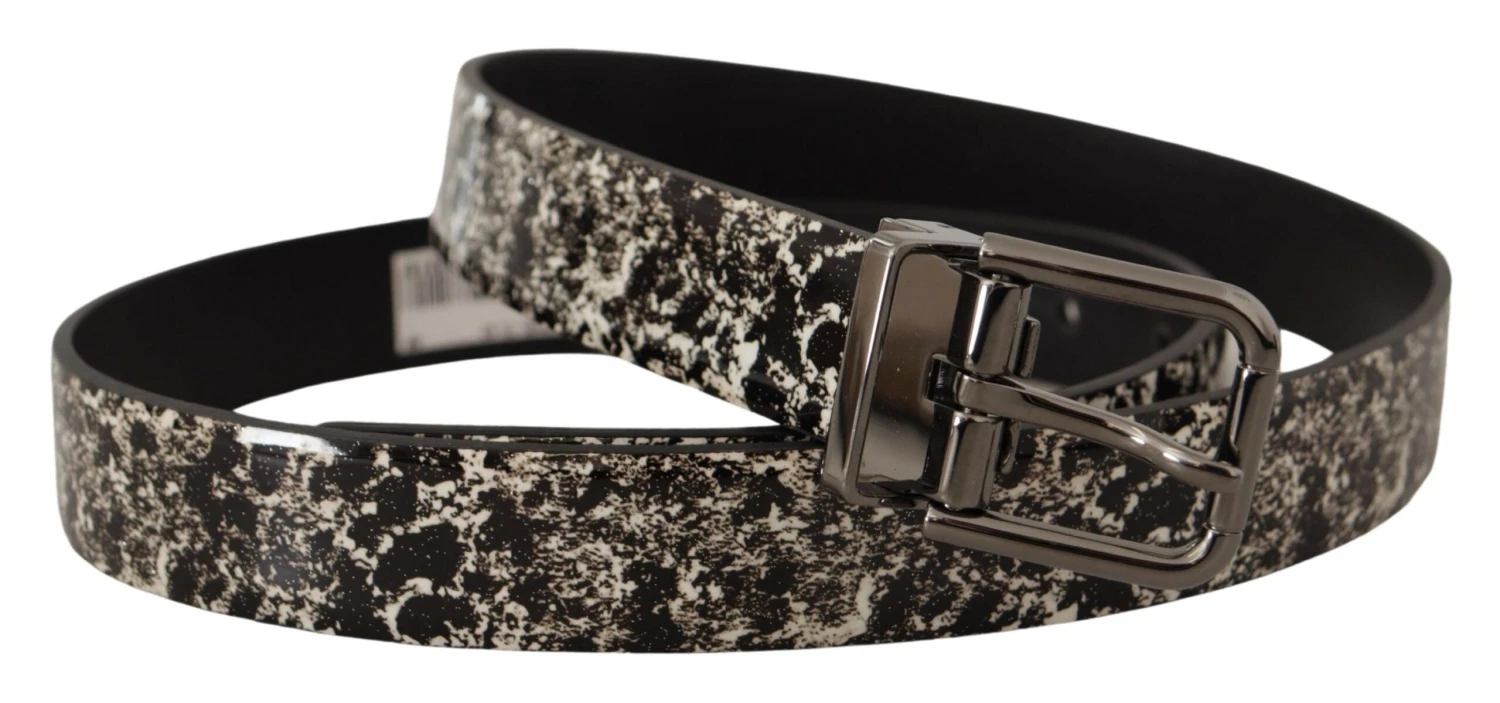 Dolce & Gabbana Black Marble Print Leather Gray Logo Men's Belt 4 Dolce & Gabbana Black Marble Print Leather Gray Logo Men's Belt - Image 2