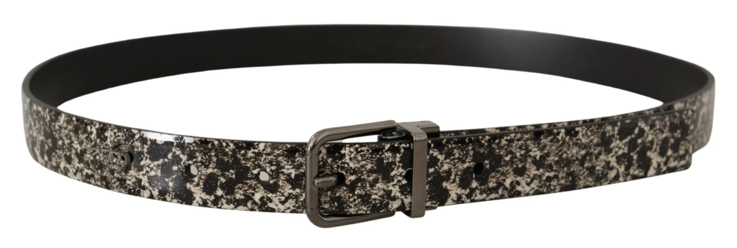 Dolce & Gabbana Black Marble Print Leather Gray Logo Men's Belt 5 Dolce & Gabbana Black Marble Print Leather Gray Logo Men's Belt - Image 3
