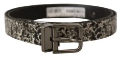 Dolce & Gabbana Black Marble Print Leather Gray Logo Men's Belt