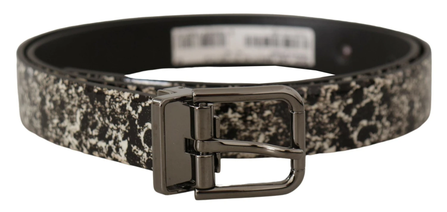 Dolce & Gabbana Black Marble Print Leather Gray Logo Men's Belt 3 Dolce & Gabbana Black Marble Print Leather Gray Logo Men's Belt