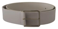 Dolce & Gabbana White Leather Wide Silver Metal Buckle Men's Belt