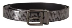 Dolce & Gabbana Gray Herringbone Leather Gray 3D Metal Buckle Men's Belt