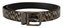 Dolce & Gabbana Brown Herringbone Leather Gray Men's Belt