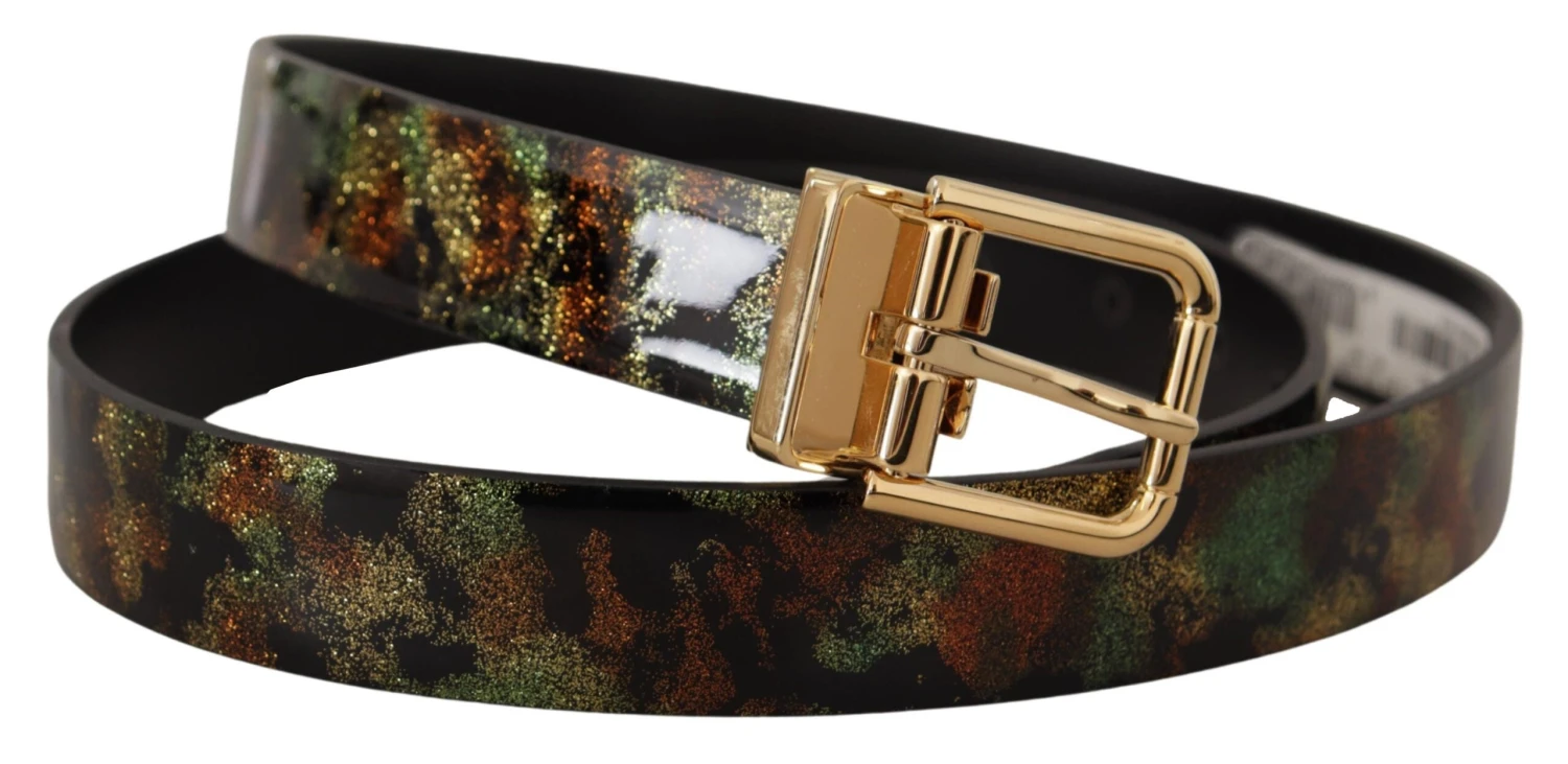 Dolce & Gabbana Black Green Leather Bronze Metal Buckle Men's Belt 4 Dolce & Gabbana Black Green Leather Bronze Metal Buckle Men's Belt - Image 2